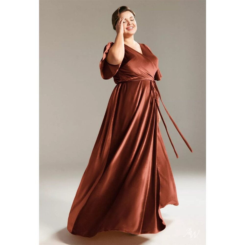 NWOT AW Stretto Velvet Wrap Dress, Burnt Orange, Bridesmaid, Size 14-16 Custom